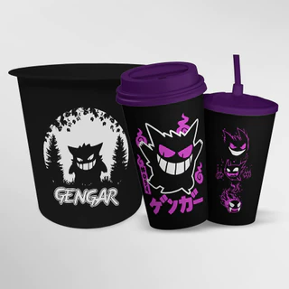 Kit Cinema Gengar Evoluções Balde de Pipoca + 2 Copos