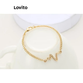 Lovito Pulseira casual de corrente de metal liso para mulheres LFA44684