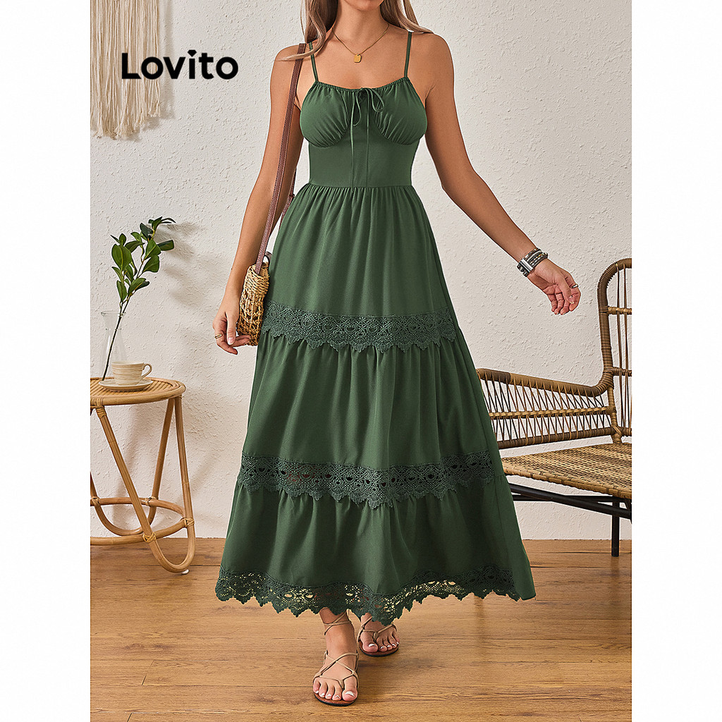Lovito Vestido Boho Floral de Renda para Mulheres LBL15428