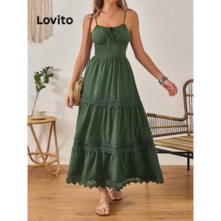 Lovito Vestido Boho Floral de Renda para Mulheres LBL15428
