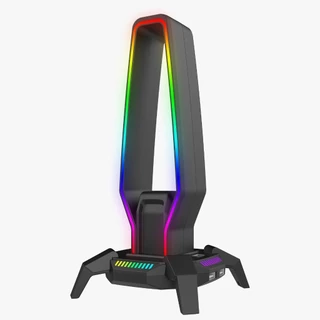 Suporte Fone De Ouvido Gamer Headset Rgb C/ Hub Usb 3.0 Cor Branco