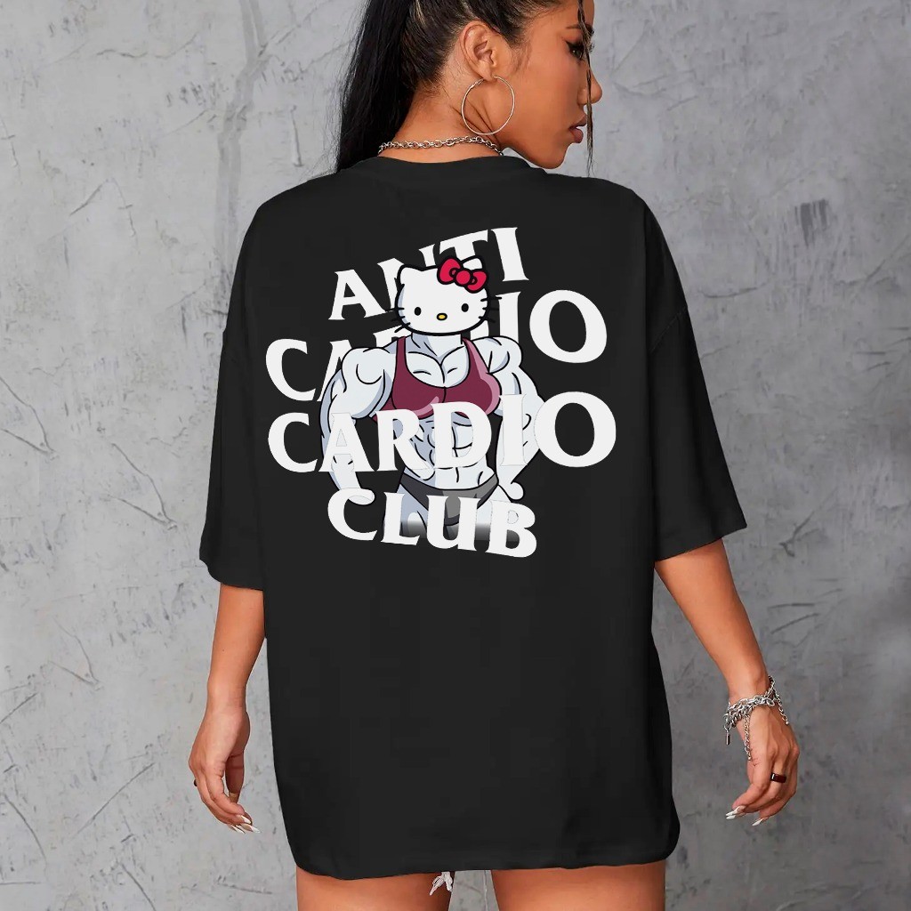 Camiseta Feminina Anti Cardio Club Academia 100% Algodão Caminhada Blusa Oversized Barato