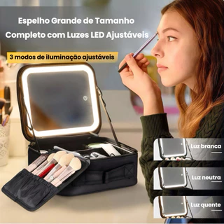 Kit Maleta Maquiagem Com Espelho e Luz Led Usb Com Cabo Makeup Profissional