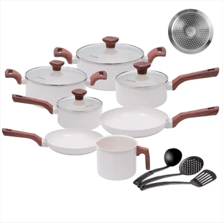 Conjunto Panelas 10 Peças Pratic Cook Marmol Antiaderente Cabo Soft Touch Fogão Gás Indução Mimo
