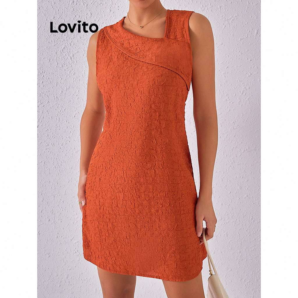 Lovito Vestido casual liso assimétrico para mulheres LBL14532