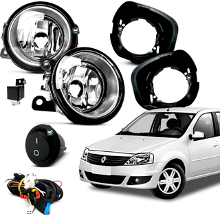 Kit Farol Auxiliar Milha Logan 2007 2008 2009 2010 2011 Moldura Preta Botão Tic Tac