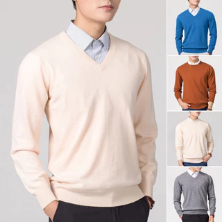 [Bigest1]-br Suéter Masculino Outono Inverno Cor Sólida Com Decote Em V Manga Comprida Slim Fit Tricô Tops Quentes E Confortáveis Malhas