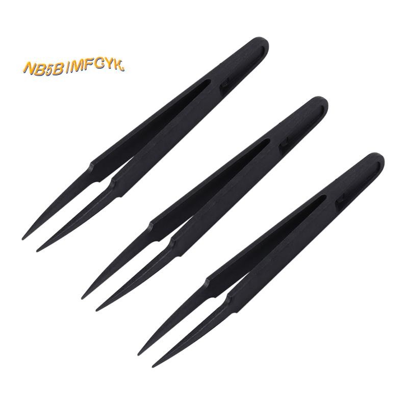 3 Pcs Pinça Antiestática De Ponta Pontuda Eletrônica De Plástico Preto
