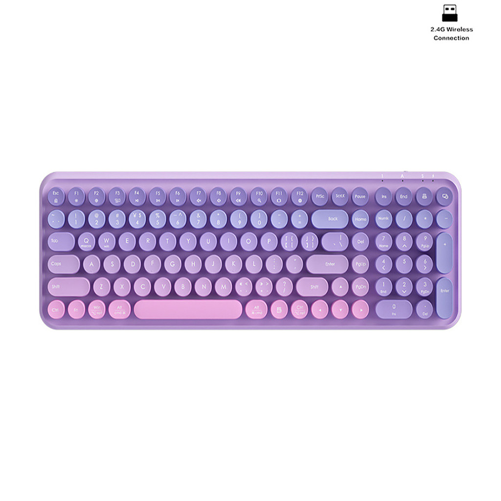 Rosa Roxo Ergonômico 2.4G Teclado Sem Fio 106 Teclas Retro Redondo ...