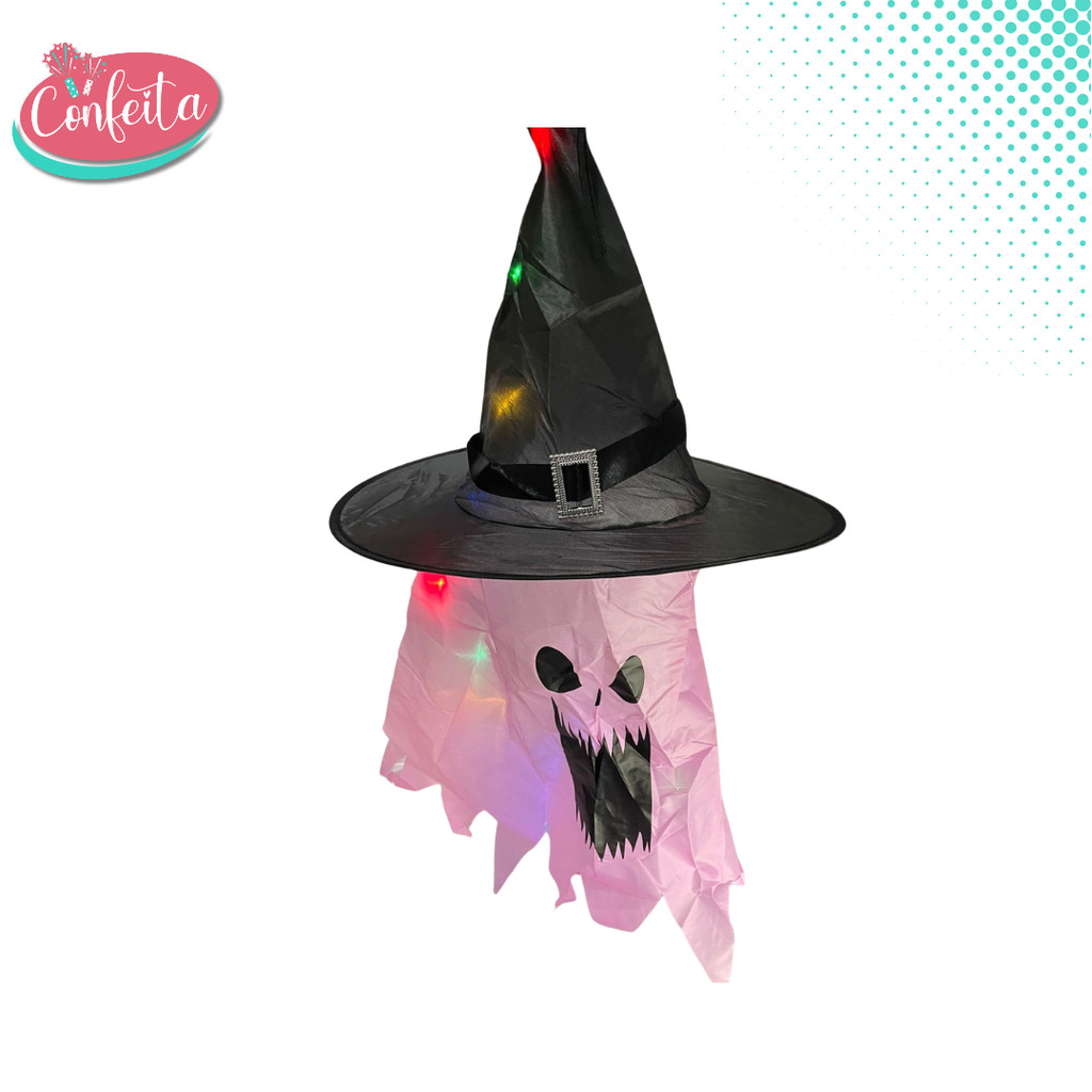 Enfeite Halloween Fantasma com Chapéu LED Color - ROSA