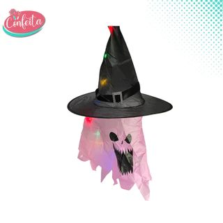 Enfeite Halloween Fantasma com Chapéu LED Color - ROSA