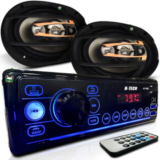 Kit Rádio Mp3 Som Automotivo + Par Alto Falante Quadriaxial 6x9 Pol 300w