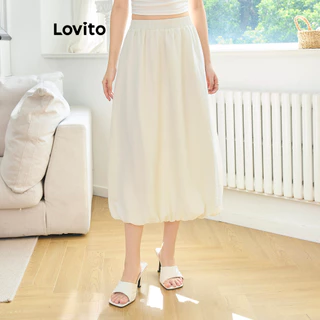 Lovito Saias drapeadas plissadas casuais simples para mulheres L102AD269