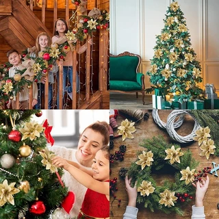 20/10Pcs Flores De Natal Artificiais Glitter árvore de Natal Falsas Feliz Árvore Decorações Festa Ornamentos Novo