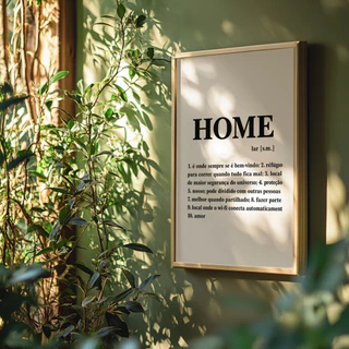Quadro Decorativo Home Definição Lar Amor Texto Aconchego Família Refúgio Wi-Fi Significado