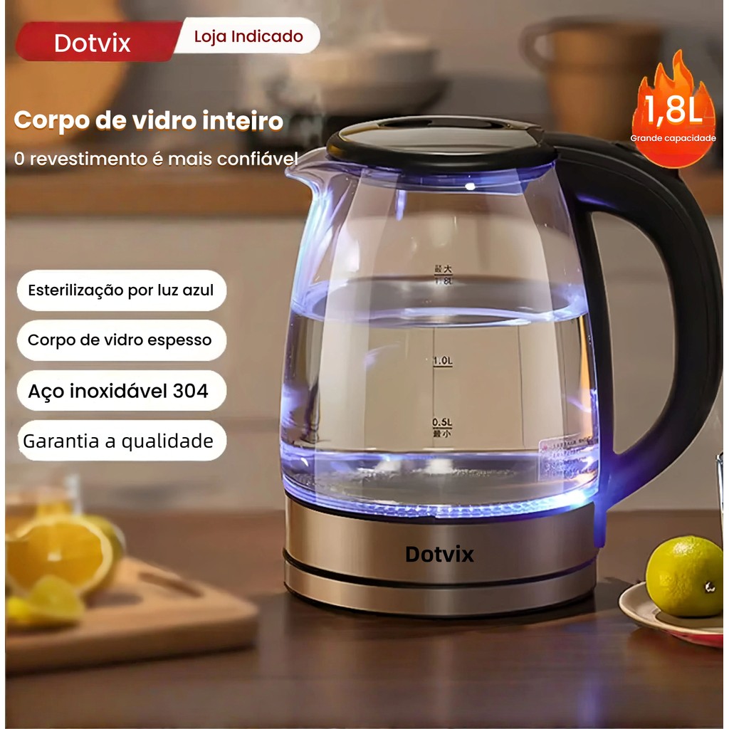Chaleira Elétrica de Aço Inox ou de vidro,1.8L , 110V/ 220V Ferve Água ...