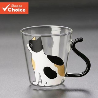 Um copo de vidro para gatos, resistente ao calor, resistente ao frio, caneca criativa, novidade, copo de gato, 260ml/8.8