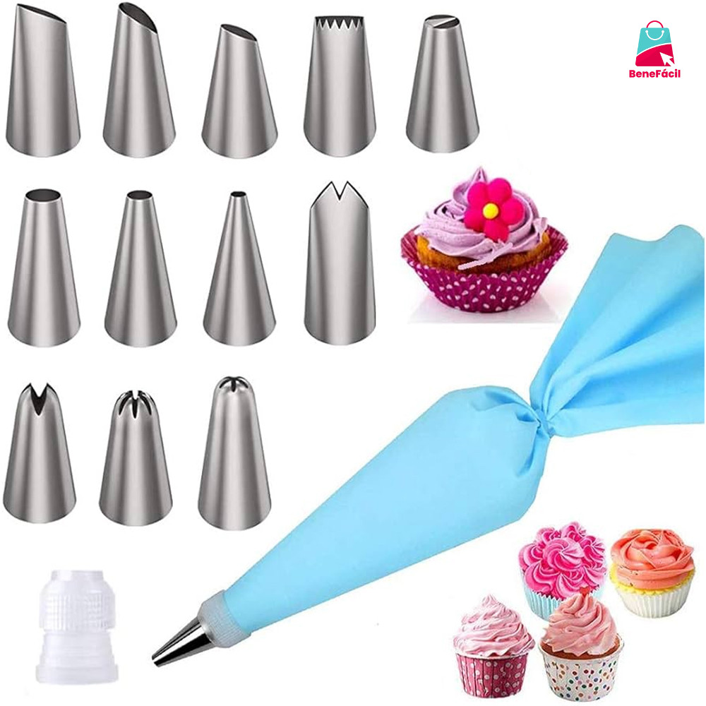 Kit 24 Peças para Confeitaria - Saco Reutilizável e Bicos Pr