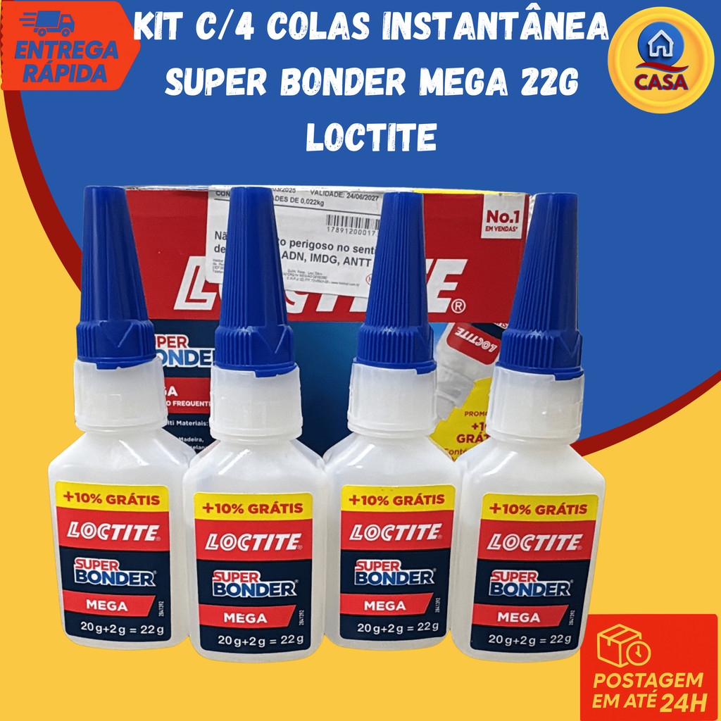 Kit 4 Colas Instantânea Super Bonder Mega 22g - Loctite | Shopee Brasil