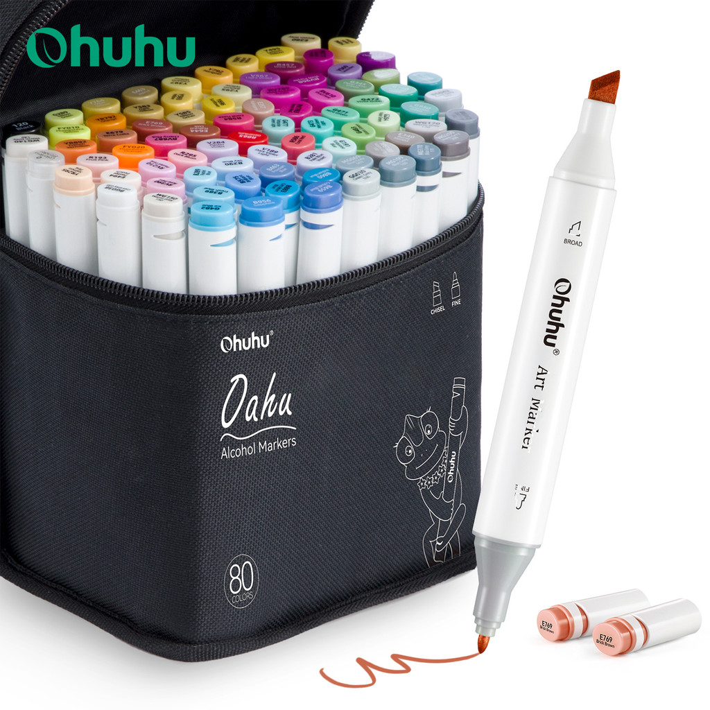 Ohuhu Oahu Conjunto De Canetas Marcadoras De 80 Cores , Marcadores De ...