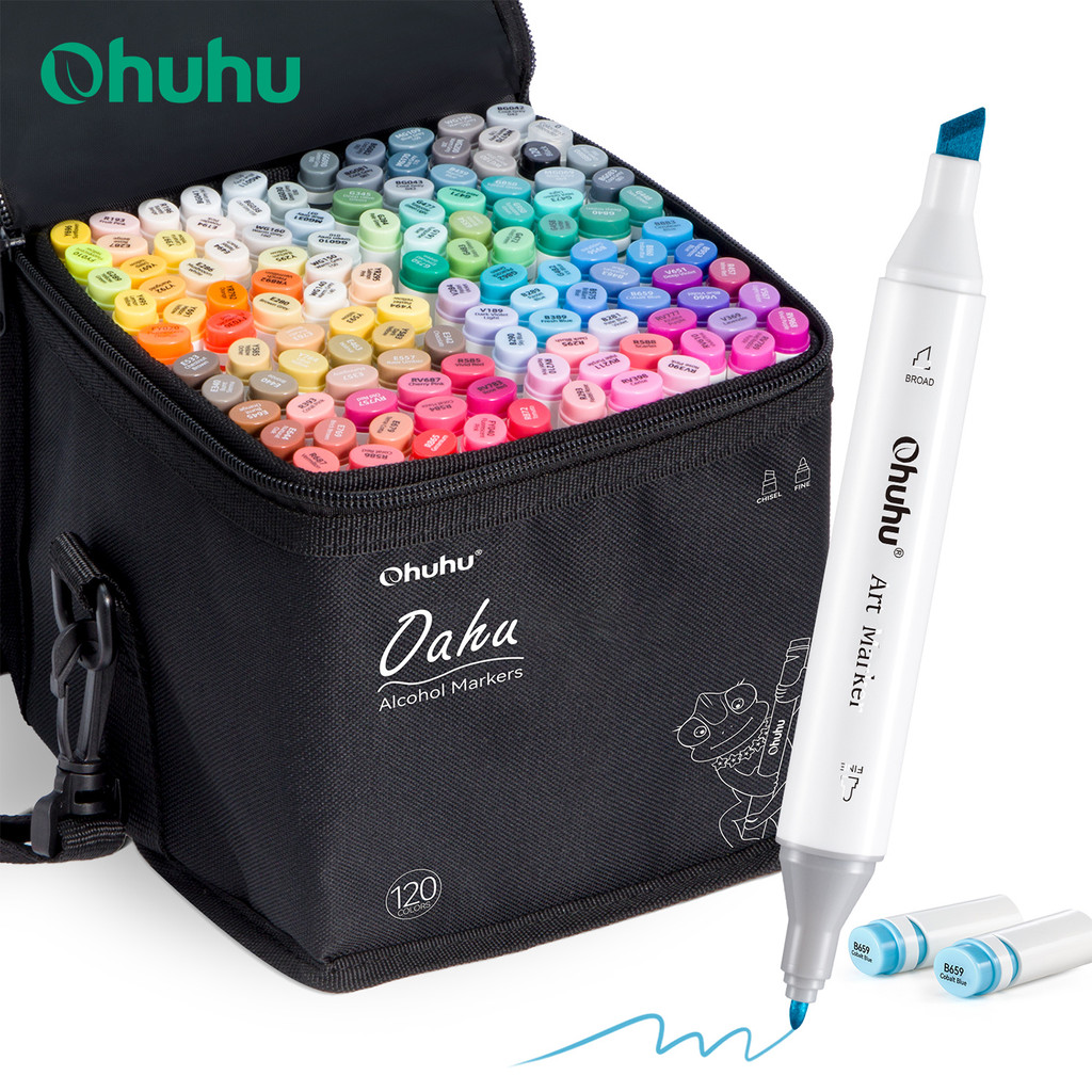 Ohuhu Oahu Conjunto De Canetas Marcadoras De 120 Cores , Marcadores De ...
