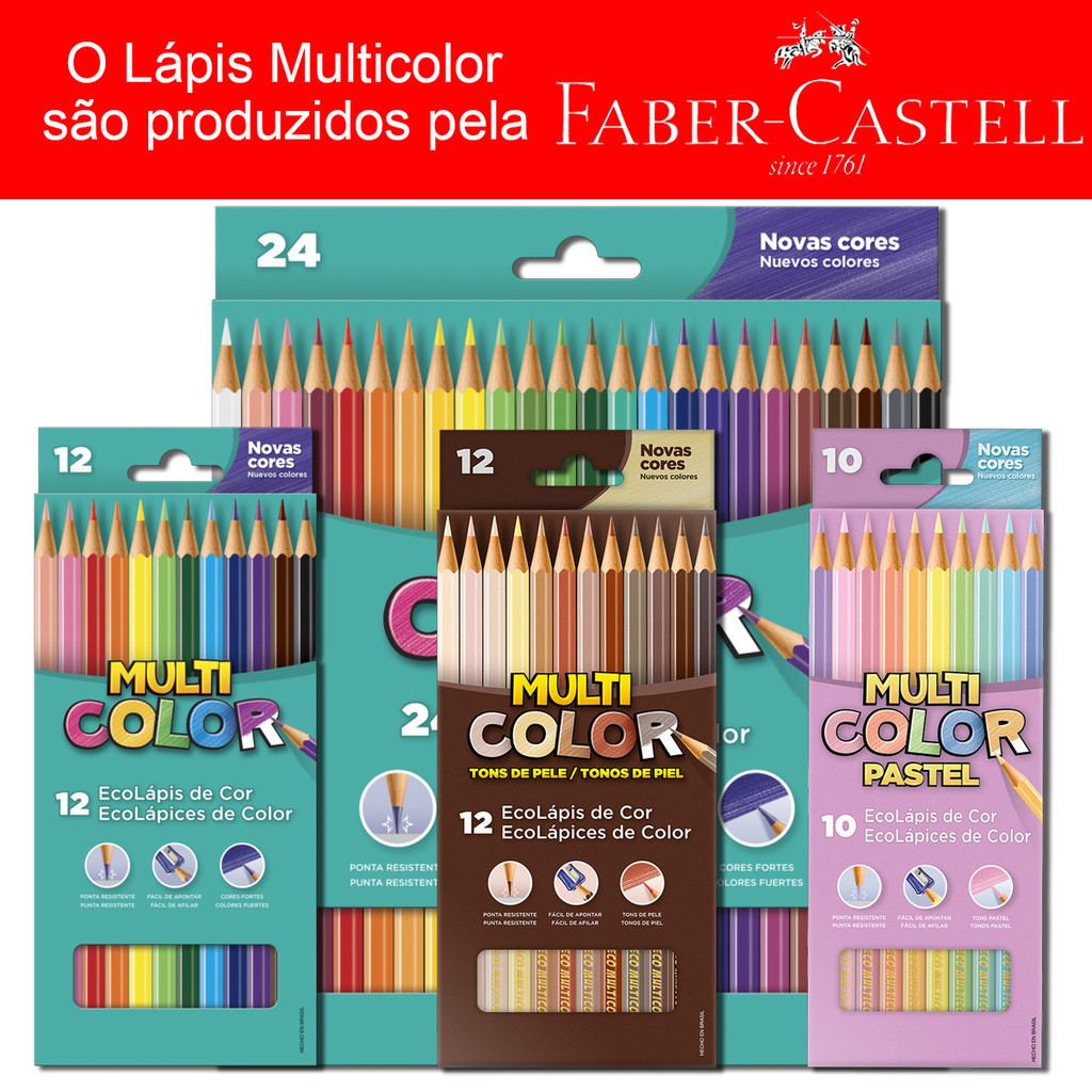 Lápis de Cor Multicolor Super 10 / 12 / 24 / 36 Cores Tons de Pele e Pastel