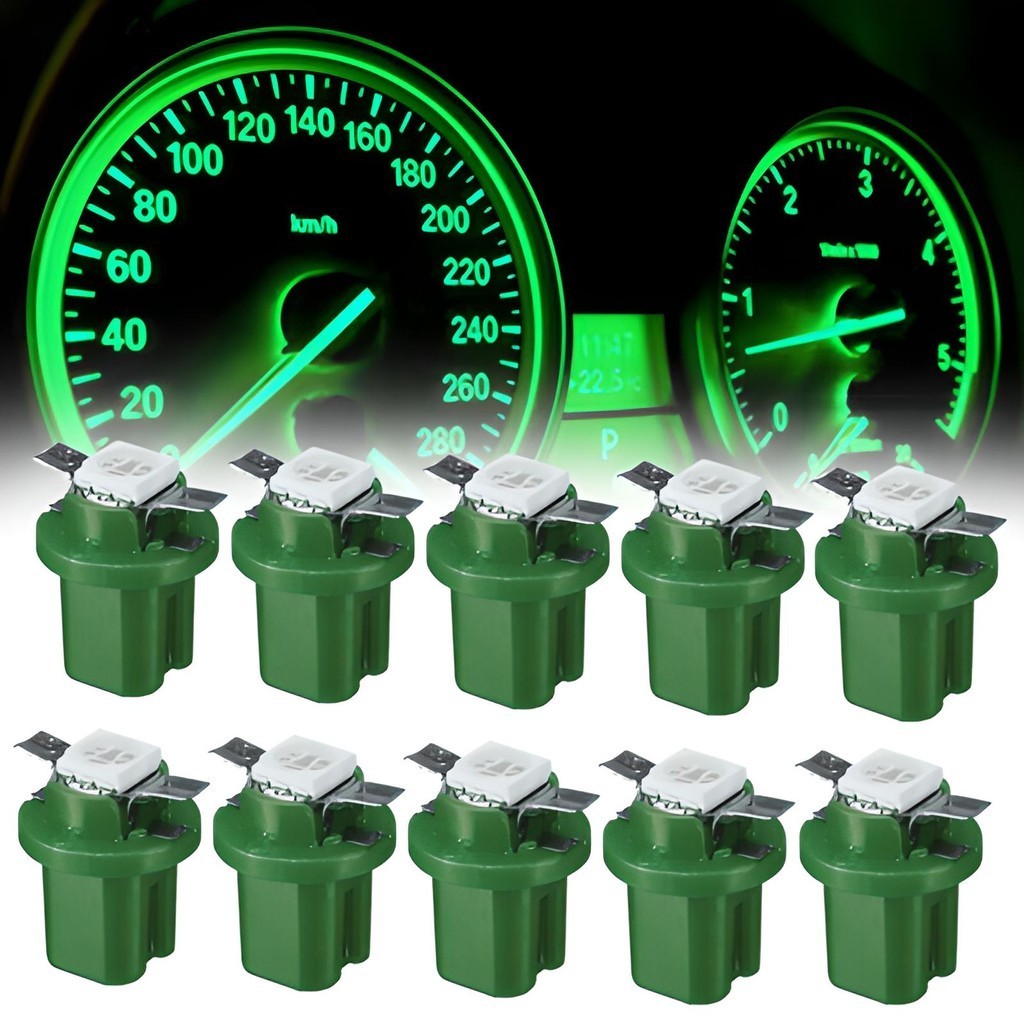 Set 10 Luci LED SMD 5050 Per Tachimetro B8.3d BAX10S - Verde 12V - Plug & Play - 2