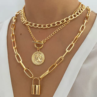 Colar Criativo Retro Simples de Cadeia de Clavícula Multi-Layer Clavicle Chain Jewelry