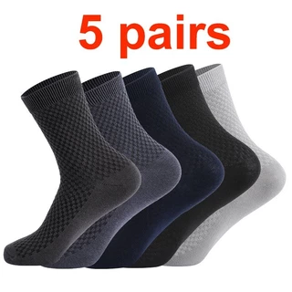 5 Pares Meias masculinas de fibra de bambu Meias masculinas de fibra de bambu Casual Meias masculinas de tubo médio simples absorventes de suor