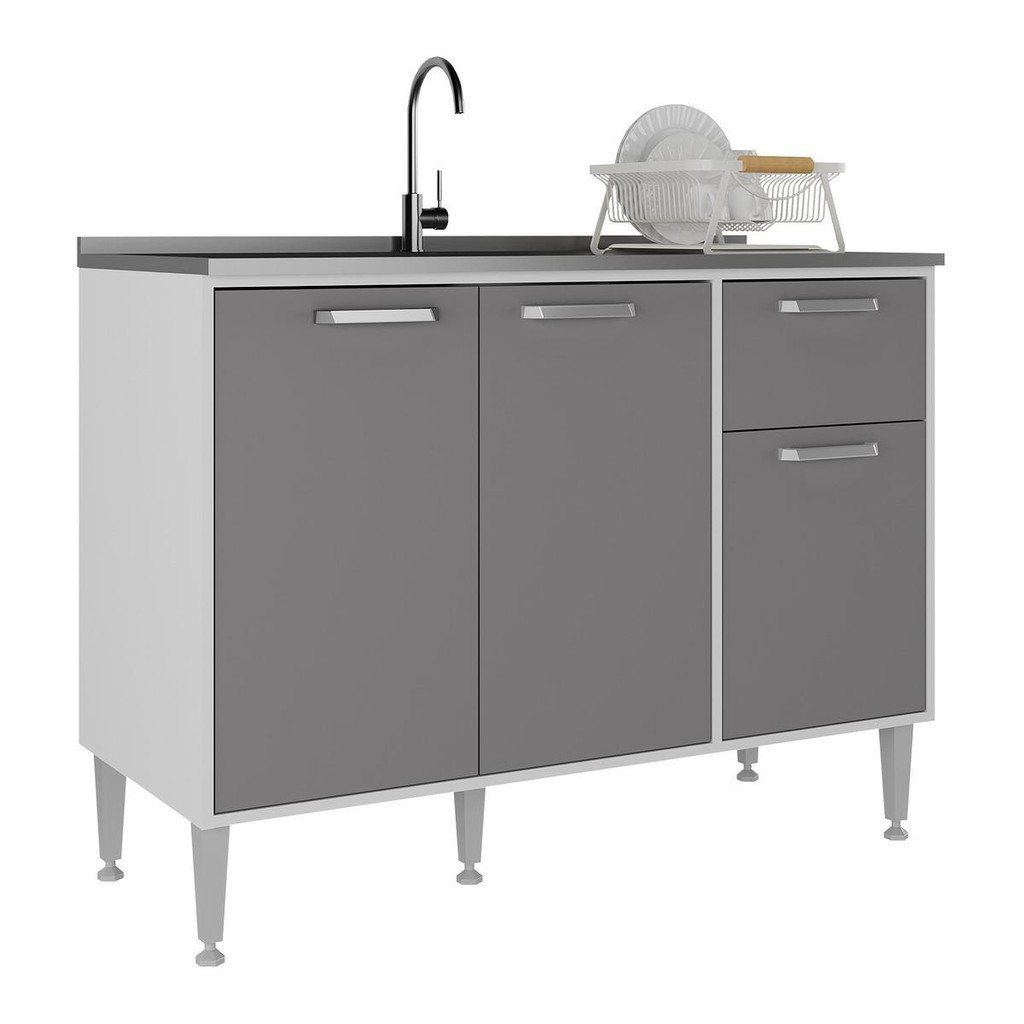 Balcão de Cozinha Gabinete Pia 105cm 3 Portas 1 Gaveta Xangai Multimóveis MP2246