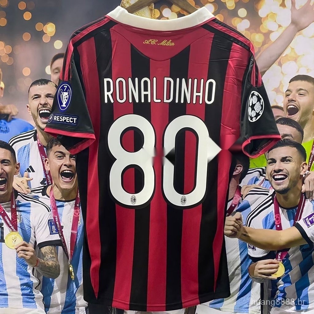 09-10 AC Milan RONALDINHO Camiseta Personalizada MALDINI PACT Home Retro Futebol de Alta Qualidade XPD5