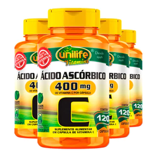 Kit 4x Vitamina C Ácido Ascórbico Unilife 120 Cápsulas