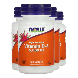 Kit 4x Vitamina D3 5000IU Alta potencia Now 120 Softgels/Made in Usa