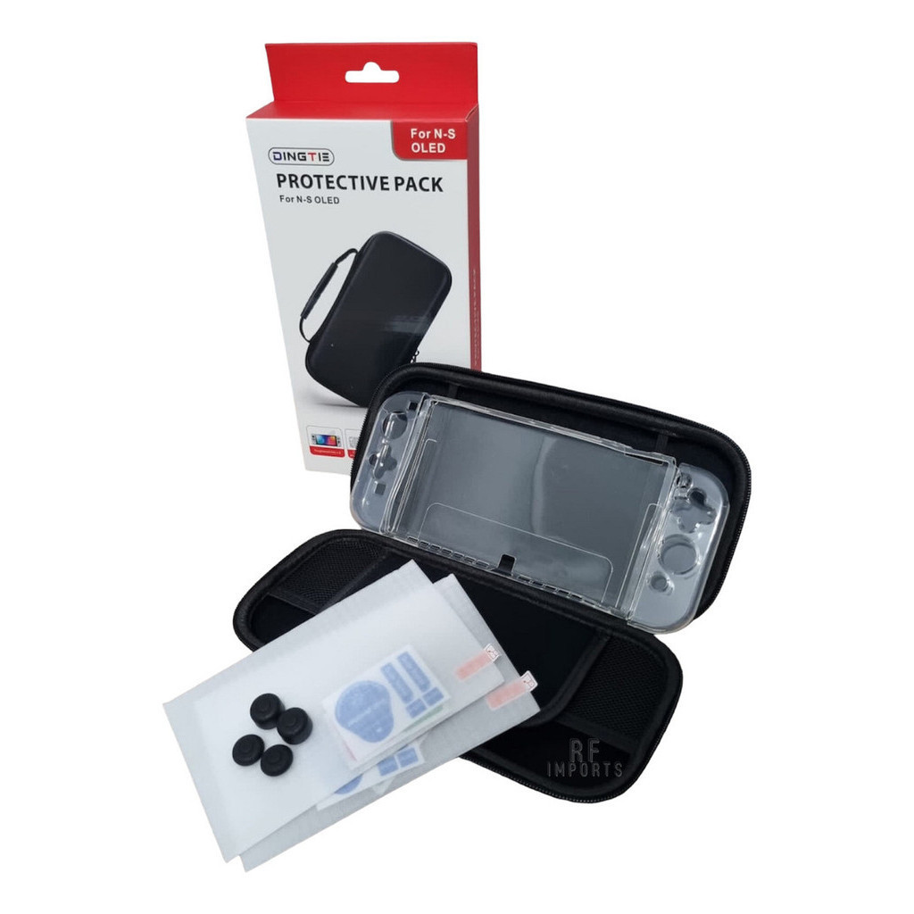 Case Estojo Nintendo Switch Oled + Pelicula + Tpu + Grips top