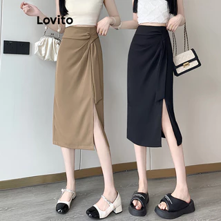 Lovito Saias assimétricas lisas elegantes para mulheres LNE71439