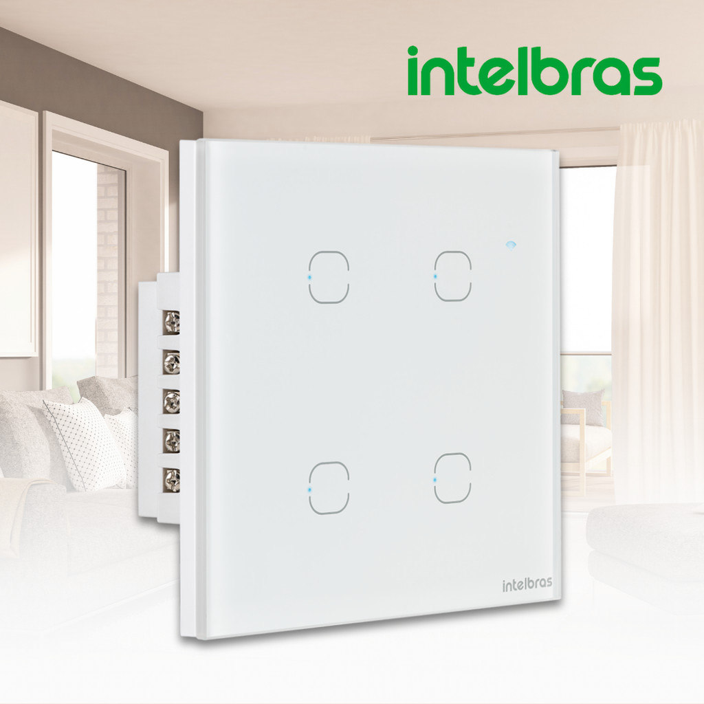 Interruptor Elétrico Smart WiFi Touch EWS 1004 Intelbras Branco Controle Remoto Touchscreen Design Moderno Iluminação