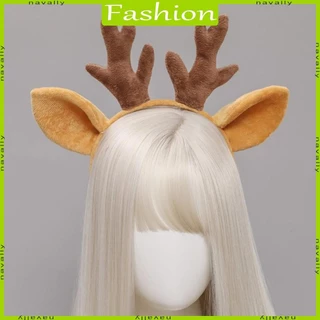 nava Bandana Pelúcia Orelhas Rena Peluda Headwear Antler Argola Cabelo Para Halloween Fawn Chifre Headpiece Festa Supp