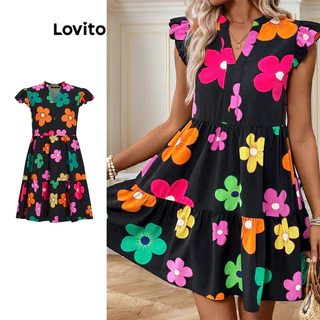 Lovito Vestido casual floral com flores para mulheres LBL16398