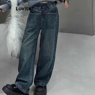 Lovito Jeans vintage com estrutura de bolso simples LNA80017