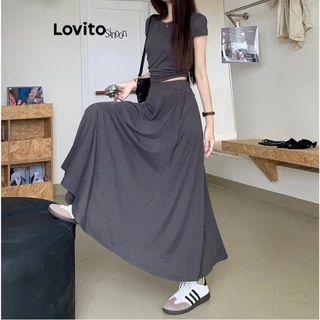 Lovito Conjuntos casuais de saia lisa para mulheres LNM75262