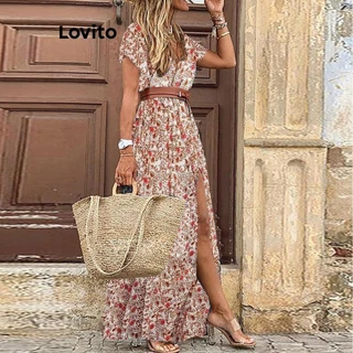 Lovito Vestido Boho Tropical Split para Mulheres LNL79144