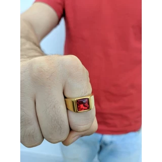 Anel Dourado Com Pedra Masculino