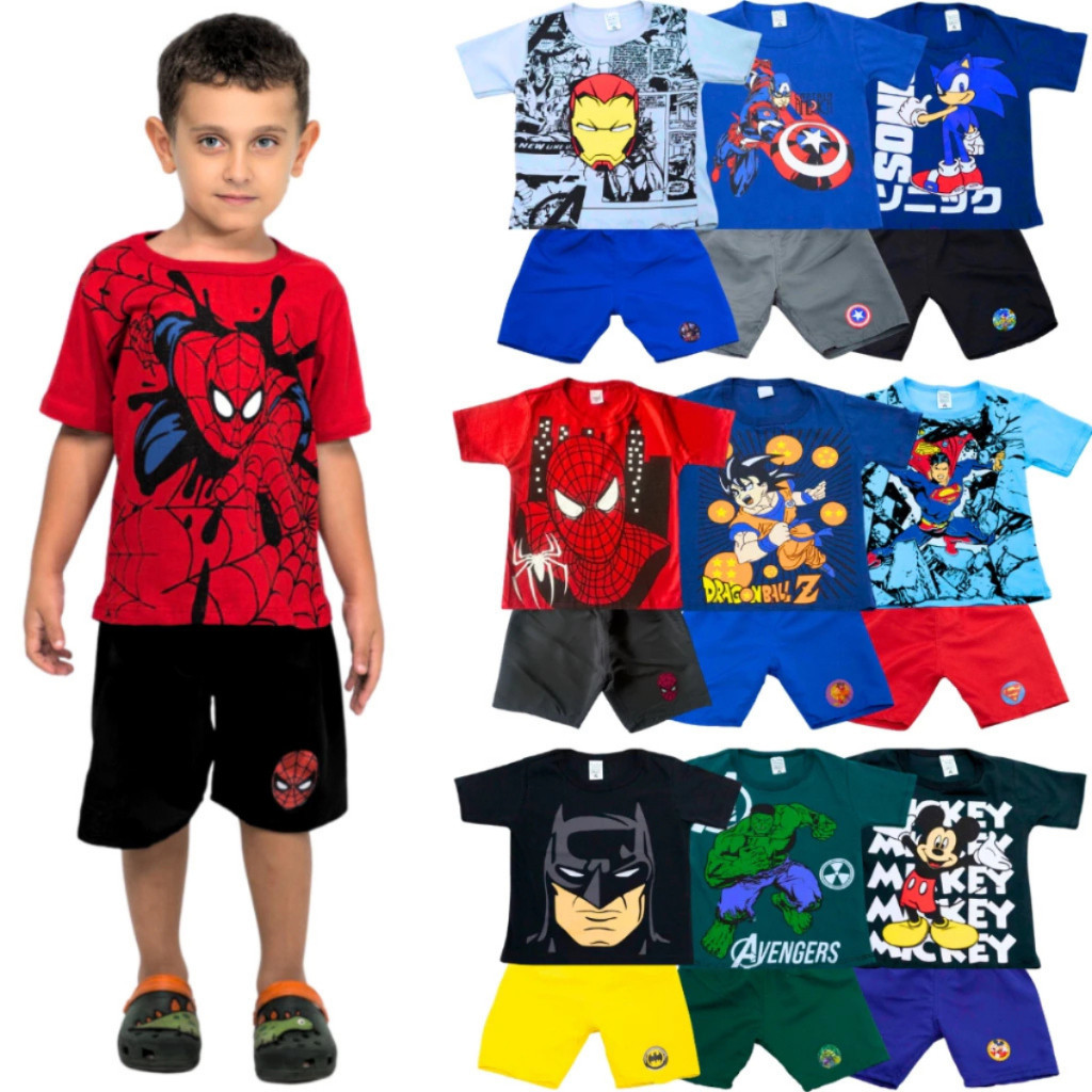 Kit Personagem Sortido 4 Peças De Roupas Menino 2 Camisetas + 2 ...