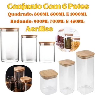 Conjunto Com 6 Potes Acrílico Redondo 900 450 E 700mL E Quadrado 800 500 E 1000ml Vedação Com Tampa em Oferta na Shopee