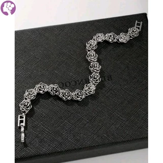 Pulseira Feminina Banhada A Prata Antiga Com Flores