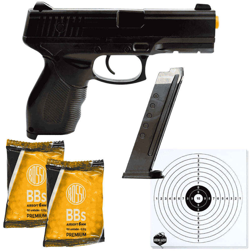 Pistola Airsoft 24/7 V310 Rossi Spring Vigor + Munição BBs 6mm + Alvos