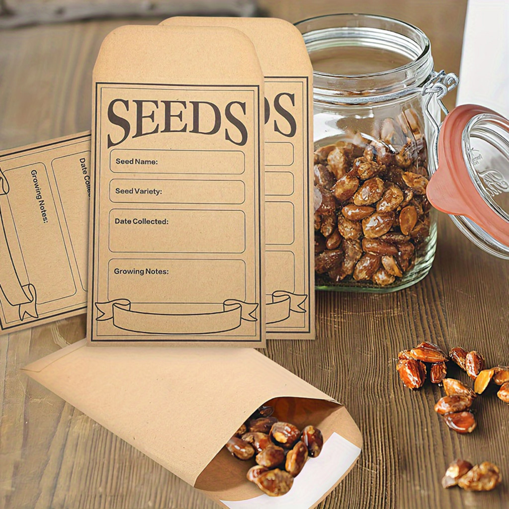 Self-adhesive Seeds Bags Kraft Paper Envelopes 50pcs Seed Storage with ...