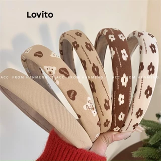 Lovito Faixa de cabeça remendada com padrão bonito de desenho animado para mulheres LFA39258