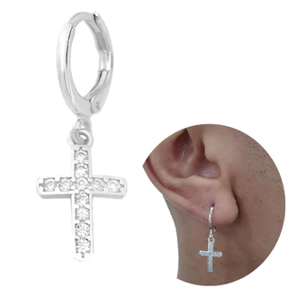 Brinco de Cruz Cravejada em Zircônia Argola Banhada a Prata 925 Brilhante Unidade em Oferta na Shopee