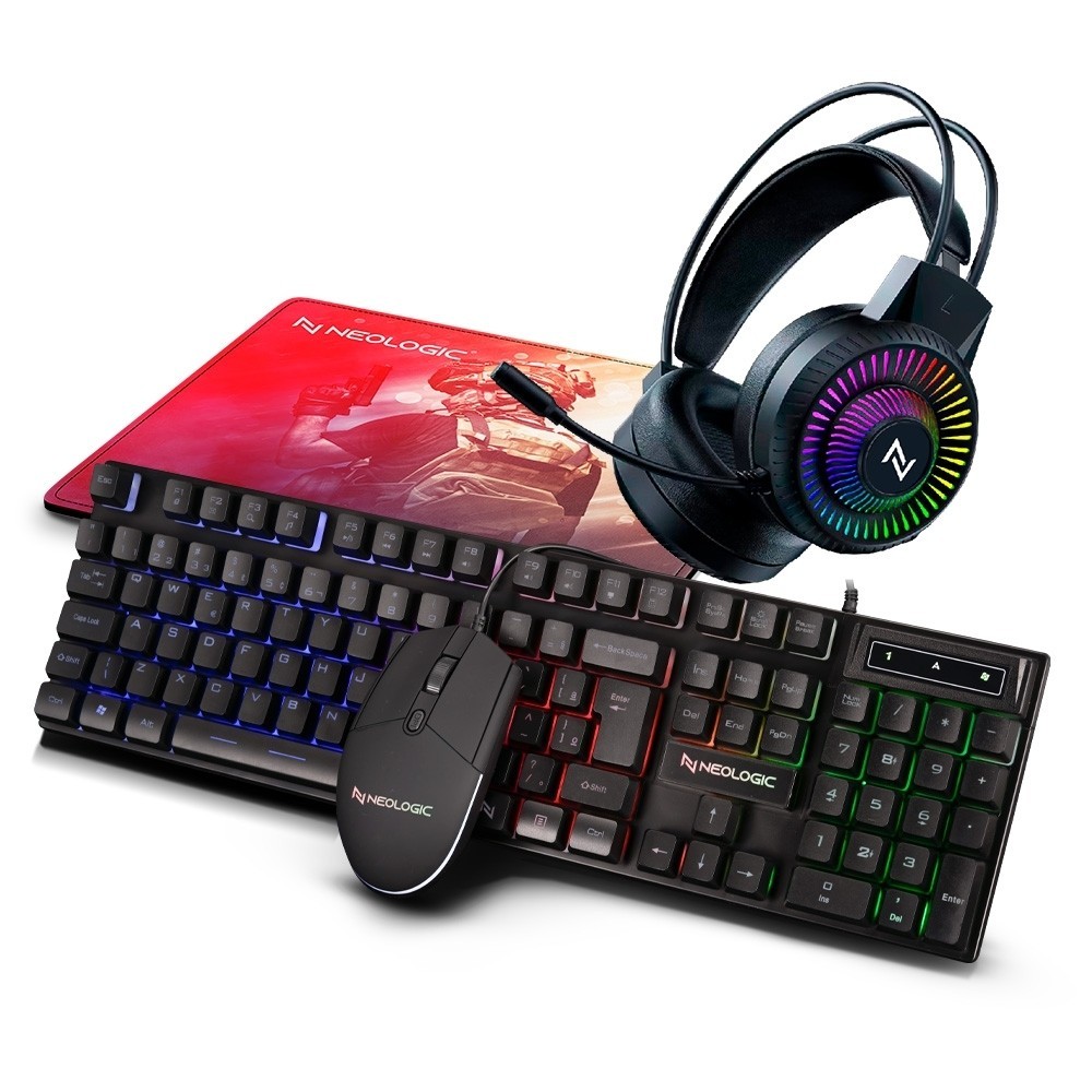 KIT GAMER NEOLOGIC 4X1 INFINITY PLAY TECLADO RAINBOW, MOUSE, HEADSET E MOUSEPAD - NIP4X1